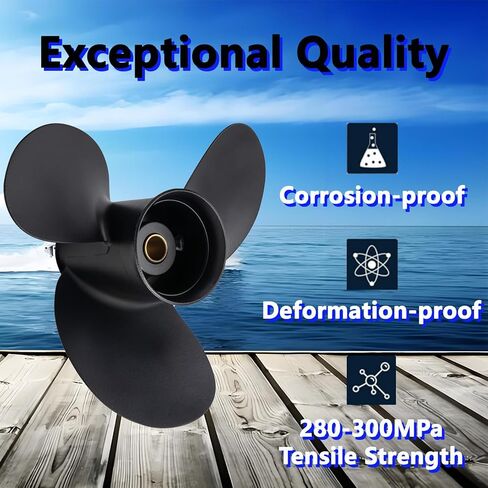 مروحة قارب خارجية من الألومنيوم مقاس 8.9 × 9.5 لمحركات Tohatsu & Mercury 8-9.9HP، 12 سنًا، 3B2B64519-1، متوافقة مع Tohatsu & Mercury 8HP 9.9HP، RH in Kuwait