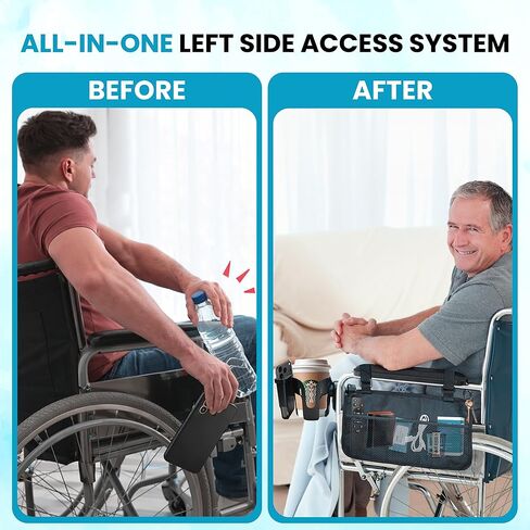 Wheelchair Accessories, Wheelchair Cup Holder with Wheelchair Side Bag, 360° Rotatable & Strong Clip Cup Holder for Wheelchair, Mobility Scooter, Walker Accessories for Seniors, Adults in Saudi Arabia