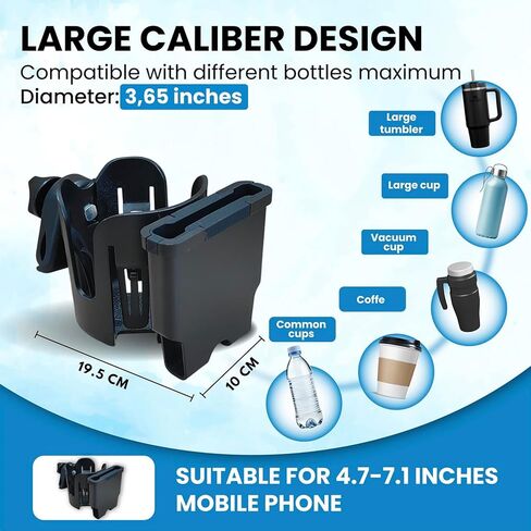 Wheelchair Accessories, Wheelchair Cup Holder with Wheelchair Side Bag, 360° Rotatable & Strong Clip Cup Holder for Wheelchair, Mobility Scooter, Walker Accessories for Seniors, Adults in Saudi Arabia