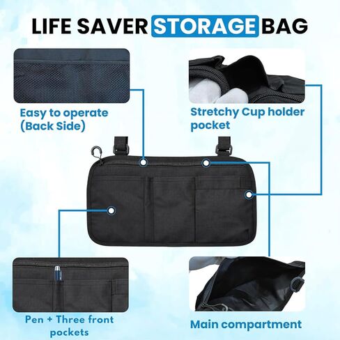 Wheelchair Accessories, Wheelchair Cup Holder with Wheelchair Side Bag, 360° Rotatable & Strong Clip Cup Holder for Wheelchair, Mobility Scooter, Walker Accessories for Seniors, Adults in Saudi Arabia