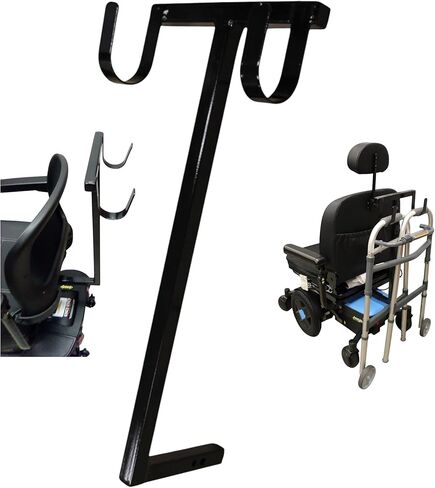 Universal Walker Holder for Mobility Scooters – Fits Pride & Golden Technologies with 1"×1" Rear Receiver, Large Heavy-Duty Powder-Coated Hooks (No Straps), Fits Most Folding Walkers, Made in USA in Saudi Arabia
