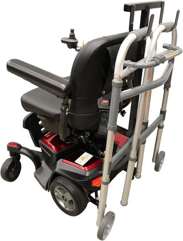 Universal Walker Holder for Mobility Scooters – Fits Pride & Golden Technologies with 1"×1" Rear Receiver, Large Heavy-Duty Powder-Coated Hooks (No Straps), Fits Most Folding Walkers, Made in USA in Saudi Arabia