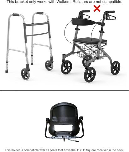 Universal Walker Holder for Mobility Scooters – Fits Pride & Golden Technologies with 1"×1" Rear Receiver, Large Heavy-Duty Powder-Coated Hooks (No Straps), Fits Most Folding Walkers, Made in USA in Saudi Arabia