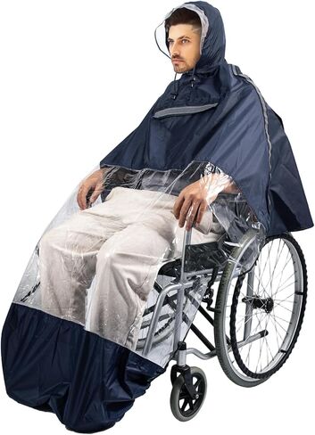 Wheelchair Poncho Cover Breathable & Waterproof Wheelchair Rain Cape Cover for Adults with Semi-Transparent Hood and Waterproof Zipper,Mobility Scooter & Electric Wheelchair Accessories,Universal Fit in Saudi Arabia