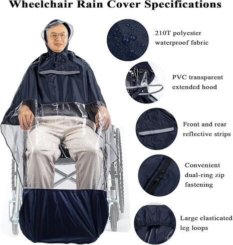 Wheelchair Poncho Cover Breathable & Waterproof Wheelchair Rain Cape Cover for Adults with Semi-Transparent Hood and Waterproof Zipper,Mobility Scooter & Electric Wheelchair Accessories,Universal Fit in Saudi Arabia