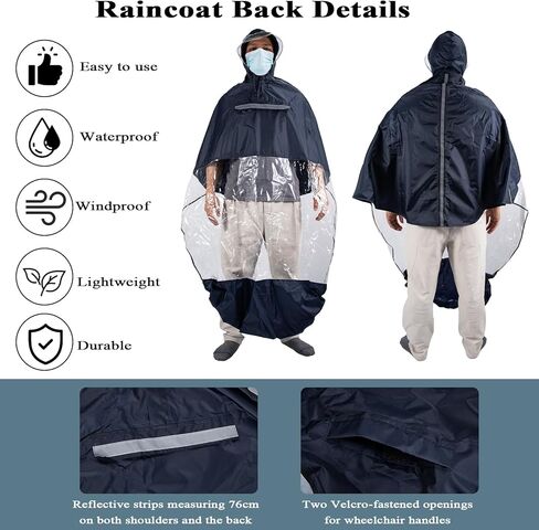 Wheelchair Poncho Cover Breathable & Waterproof Wheelchair Rain Cape Cover for Adults with Semi-Transparent Hood and Waterproof Zipper,Mobility Scooter & Electric Wheelchair Accessories,Universal Fit in Saudi Arabia