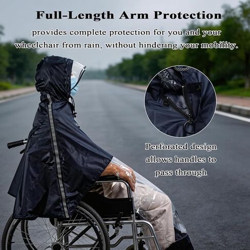 Wheelchair Poncho Cover Breathable & Waterproof Wheelchair Rain Cape Cover for Adults with Semi-Transparent Hood and Waterproof Zipper,Mobility Scooter & Electric Wheelchair Accessories,Universal Fit in Saudi Arabia