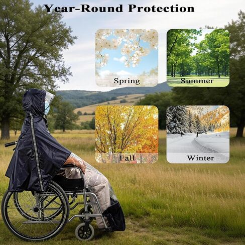 Wheelchair Poncho Cover Breathable & Waterproof Wheelchair Rain Cape Cover for Adults with Semi-Transparent Hood and Waterproof Zipper,Mobility Scooter & Electric Wheelchair Accessories,Universal Fit in Saudi Arabia