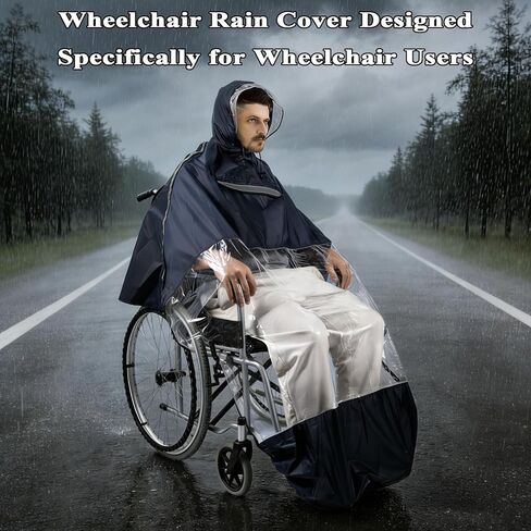 Wheelchair Poncho Cover Breathable & Waterproof Wheelchair Rain Cape Cover for Adults with Semi-Transparent Hood and Waterproof Zipper,Mobility Scooter & Electric Wheelchair Accessories,Universal Fit in Saudi Arabia