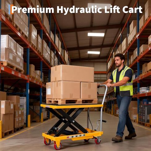 Hydraulic Lift Table Cart, 1100lbs Capacity, 32.2" Lifting Height,Double Scissor Lift with Non-Slip Pad, 4 Wheels & Reflective Strips for Material Handling and Transportation in Saudi Arabia