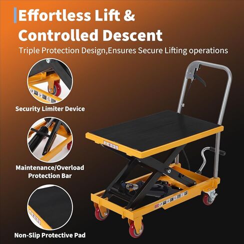 Hydraulic Lift Table Cart, 1100lbs Capacity, 32.2" Lifting Height,Double Scissor Lift with Non-Slip Pad, 4 Wheels & Reflective Strips for Material Handling and Transportation in Saudi Arabia