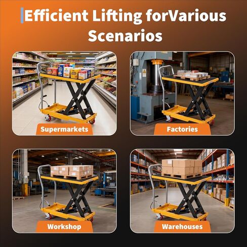 Hydraulic Lift Table Cart, 1100lbs Capacity, 32.2" Lifting Height,Double Scissor Lift with Non-Slip Pad, 4 Wheels & Reflective Strips for Material Handling and Transportation in Saudi Arabia