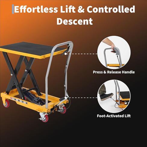 Hydraulic Lift Table Cart, 1100lbs Capacity, 32.2" Lifting Height,Double Scissor Lift with Non-Slip Pad, 4 Wheels & Reflective Strips for Material Handling and Transportation in Saudi Arabia