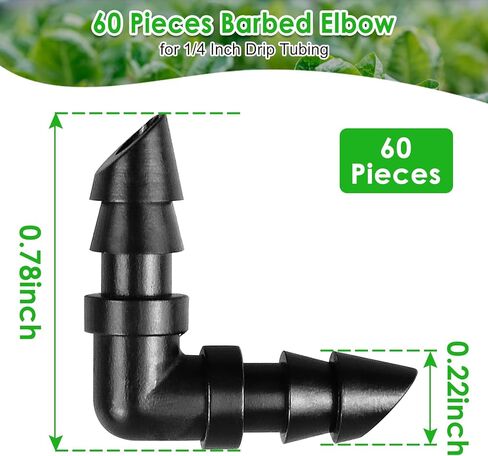 Drip Irrigation Barbed Elbow Fittings, 60 Pieces Drip Line Part Barbed Connectors for 1/4 Inch Tubing, Irrigation Elbow for Home Garden Lawn Pipe Supplies or Sprinkler Systems in Saudi Arabia