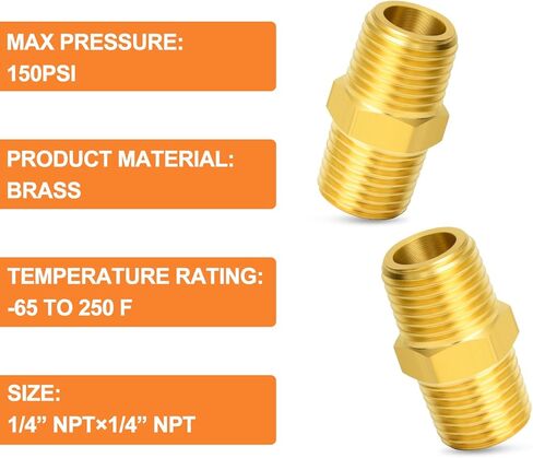 GASHER 20PCS Brass Hex Nipple, 1/4-Inch Male Pipe x 1/4-Inch Male Pipe Fitting in Saudi Arabia
