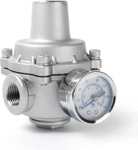 صمام منظم ضغط المياه Kodilin مع مقياس، منظم ضغط المياه RV قابل للتعديل 1/2 بوصة NPT، صمام تخفيض ضغط المياه من الفولاذ المقاوم للصدأ 304 للحديقة والمنزل والاستخدام الصناعي in Kuwait