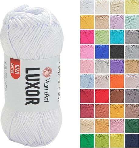 YarnArt Luxor Mercerized Cotton Yarn – 100% Giza Cotton, Smooth Texture, 50g (1.76 oz), 125m (136 yds), Lightweight Yarn for Summer Projects, Amigurumi, Baby Items, and Accessories (1202) in Saudi Arabia