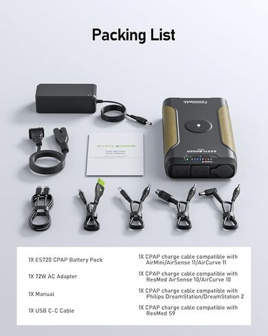 EASYLONGER ES720 CPAP Battery Backup, 266.4Wh Portable Power Supply for ResMed AirSense 10/11, AirCurve 10/11, AirMini, Philips DreamStation 1/2, Emergency CPAP Battery for Outdoor Camping in Kuwait