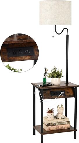 FIMEI Floor Lamp with Table, End Table with Charging Station USB Ports & Outlets, Bedside Table 3 Color Temperature Reading Light, Nightstand with Shelves for Living Room, Bedroom, Apartment in Kuwait