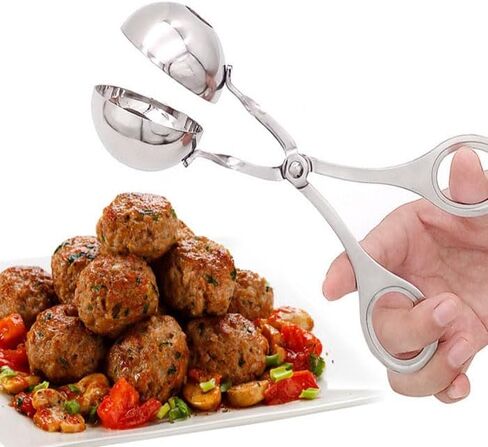 صانع كرات اللحم من الفولاذ المقاوم للصدأ - مغرفة طعام 1.89 بوصة (4.8 سم) لكرات الأرز والسوشي المثالية، فضي (حجم كبير) in Saudi Arabia