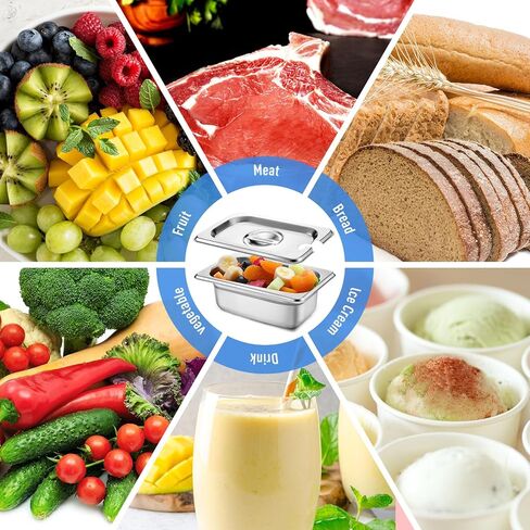 Maxcheck 12 قطعة من حاويات الطعام المصنوعة من الفولاذ المقاوم للصدأ مع أغطية مقاس 1/9، مقالي طاولة الفندق بالبخار، حاويات طعام معدنية لفريزر مطبخ المطعم (عمق 2.5 بوصة) in Saudi Arabia