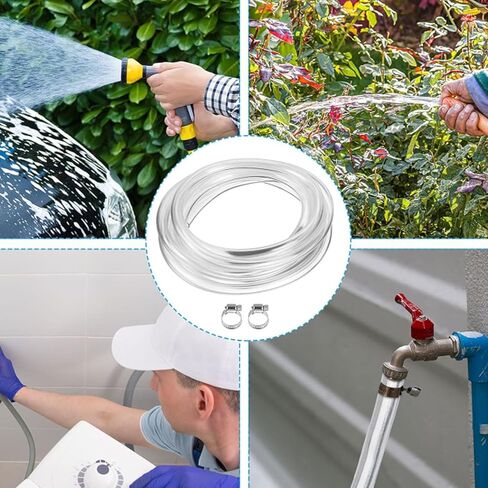 TOP-VIGOR 10mm(3/8") ID 13mm(0.51") OD PVC Clear Vinyl Tubing, 2M(6.56ft) Length Food Grade Flexible Water Pipe, Plastic Tube with Clamps for Transfer Water, Oil, Air, Powders & Fine Granules in Saudi Arabia