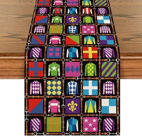 Artoid Mode Jockey Horse Racing Kentucky Table Runner، مهرجان عطلة الرياضة المطبخ طاولة الطعام الديكور لديكور المنزل الطرف 13x72 بوصة in Saudi Arabia