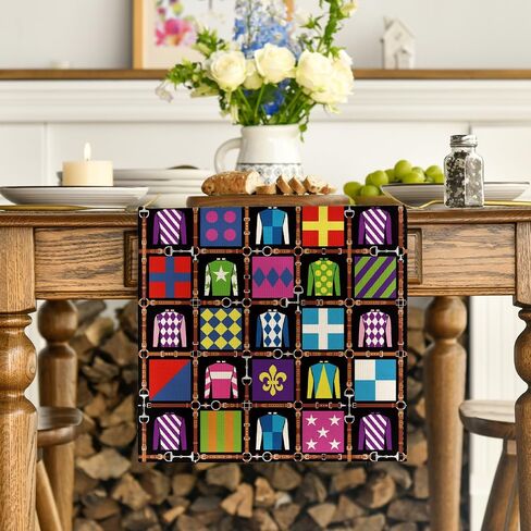 Artoid Mode Jockey Horse Racing Kentucky Table Runner، مهرجان عطلة الرياضة المطبخ طاولة الطعام الديكور لديكور المنزل الطرف 13x72 بوصة in Saudi Arabia