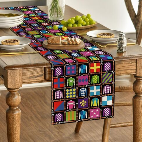 Artoid Mode Jockey Horse Racing Kentucky Table Runner، مهرجان عطلة الرياضة المطبخ طاولة الطعام الديكور لديكور المنزل الطرف 13x72 بوصة in Saudi Arabia