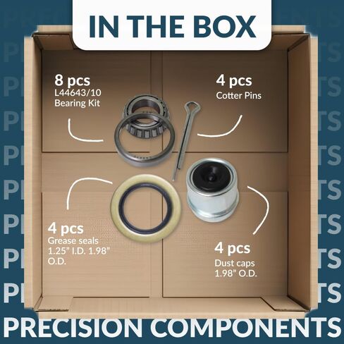 PGN L44643 Bearing Kit - High-Speed & Quiet Rotation Trailer Axle Kit for Trailer Wheels and More - L44643/L44610 and 12192TB Seal OD 1.980'' - Dust Covers and Cotter Pins - Fits for 1" in Saudi Arabia