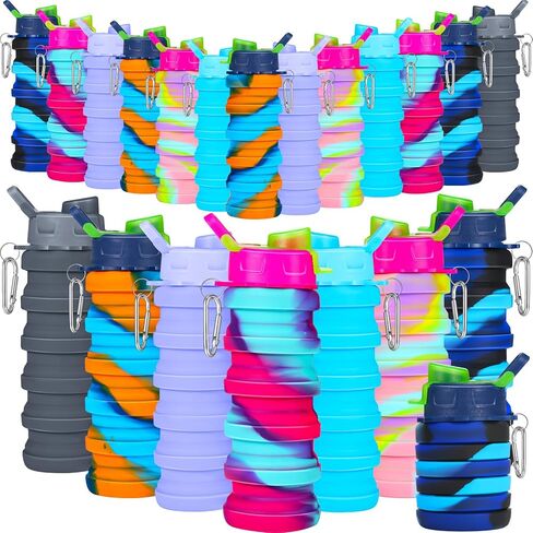 Sunnyray Collapsible Water Bottles Bulk Foldable Water Bottles 17oz Silicone Portable Leak Proof Reusable Sports with Clip for Travel Hiking Camping Outdoor (Camouflage,20 Pack) in Saudi Arabia