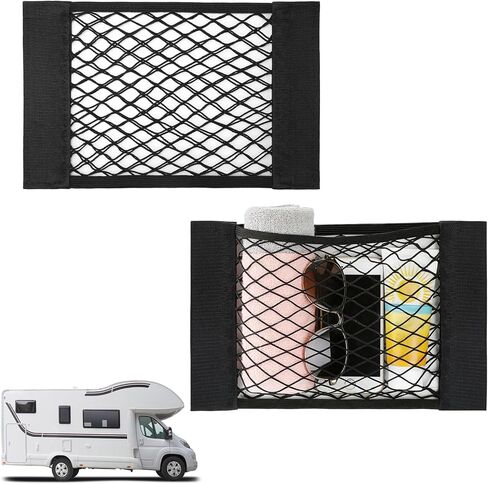 4 قطع شبكة تخزين البضائع RV، شبكة تخزين سيارة مرنة قابلة للتمدد جيب شبكي RV مع 8 أشرطة لاصقة للسيارة وسيارات الدفع الرباعي والشاحنات (17.7 × 9.8 بوصة) in Kuwait