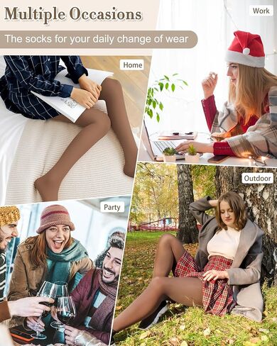 زوجان من الجوارب النسائية المبطنة بالصوف من Justay - جوارب طويلة شفافة ودافئة شفافة وشفافة سوداء سميكة لفصل الشتاء in Kuwait