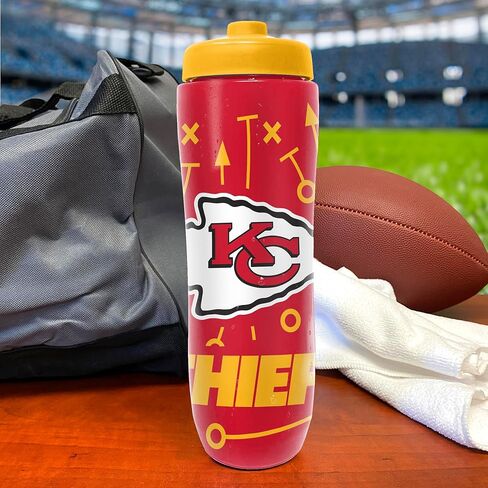 Party Animal NFL Football Squeeze Bottle, 32 oz BPA-Free Sports Water Bottle with Quick Flow for Kids & Adults, Kansas City Chiefs in Saudi Arabia