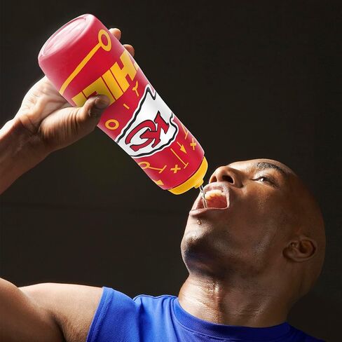 Party Animal NFL Football Squeeze Bottle, 32 oz BPA-Free Sports Water Bottle with Quick Flow for Kids & Adults, Kansas City Chiefs in Saudi Arabia