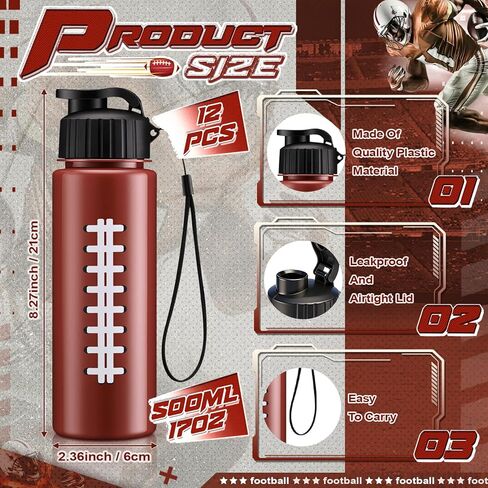 Mifoci 24 Pieces Football Water Bottle and Football Drawstring Backpack Set 12 Pcs 17 oz Reusable Plastic Sports Water Bottle 12 Pcs Gym Goodie Gift Bag for Summer Gym Travel Party Outdoor in Saudi Arabia