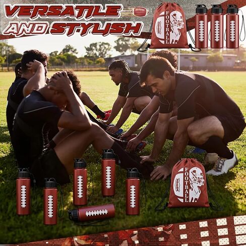Mifoci 24 Pieces Football Water Bottle and Football Drawstring Backpack Set 12 Pcs 17 oz Reusable Plastic Sports Water Bottle 12 Pcs Gym Goodie Gift Bag for Summer Gym Travel Party Outdoor in Saudi Arabia