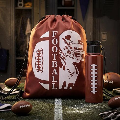 Mifoci 24 Pieces Football Water Bottle and Football Drawstring Backpack Set 12 Pcs 17 oz Reusable Plastic Sports Water Bottle 12 Pcs Gym Goodie Gift Bag for Summer Gym Travel Party Outdoor in Saudi Arabia