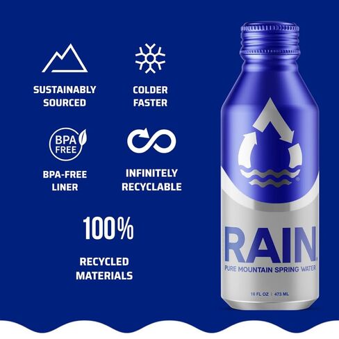 RAIN, Spring Water, 16 Oz, 24 Pack, Bottled At The Source, Recyclable Eco Friendly Aluminum in Saudi Arabia