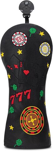 777 Playing Cards Funny Headcover - PU Leather Golf Club Cover with Embroidered Finish, Set Fits Driver Fairway Hybrid Woods in Saudi Arabia