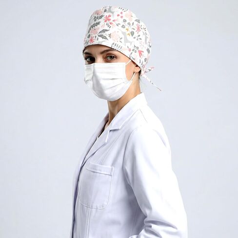 8 قطع قبعات عمل للتمريض مطبوعة منتفخة مع أزرار وعصابة رأس قابلة للتعديل قبعة خلفية للنساء والرجال لصالونات التجميل في مستشفى طبيب الأسنان in Kuwait