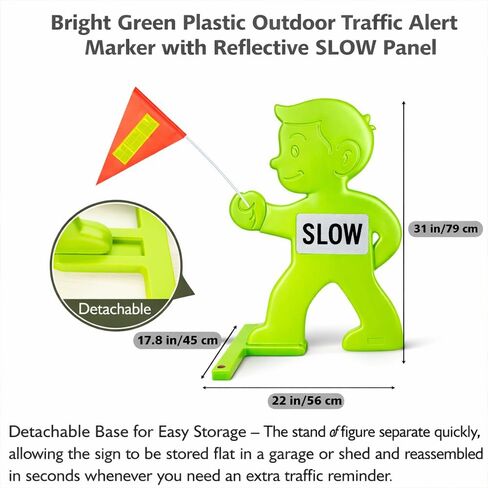 Outdoor Child Safety Sign - Kid Alert Street Safety Sign - 31 Inch Green Caution Sign for Neighborhoods Schools Driveway, Slow Down Kids At Play Sign with Reflective SLOW Sticker & Warning Flag in Saudi Arabia