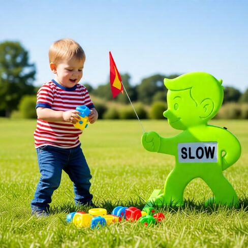 Outdoor Child Safety Sign - Kid Alert Street Safety Sign - 31 Inch Green Caution Sign for Neighborhoods Schools Driveway, Slow Down Kids At Play Sign with Reflective SLOW Sticker & Warning Flag in Saudi Arabia
