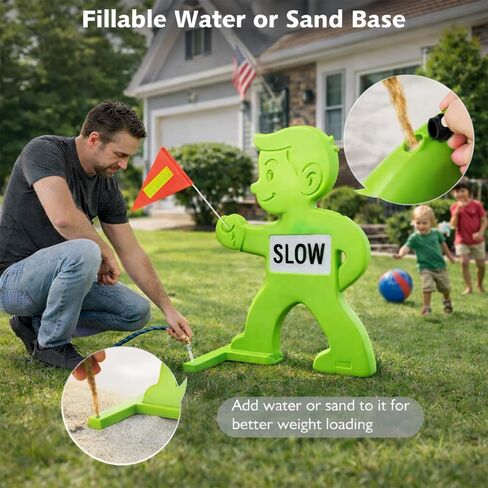 Outdoor Child Safety Sign - Kid Alert Street Safety Sign - 31 Inch Green Caution Sign for Neighborhoods Schools Driveway, Slow Down Kids At Play Sign with Reflective SLOW Sticker & Warning Flag in Saudi Arabia