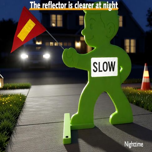 Outdoor Child Safety Sign - Kid Alert Street Safety Sign - 31 Inch Green Caution Sign for Neighborhoods Schools Driveway, Slow Down Kids At Play Sign with Reflective SLOW Sticker & Warning Flag in Saudi Arabia