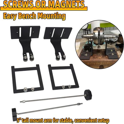 Crankshaft Truing Stand Kit, 1/4-inch Steel Support Posts with ABEC 9 Bearings & Magnetic Mounts, 5-inch Tall for Small Single Cylinder Motorcycle Dirtbike Scooter Engines (Indicators Not Included) in Saudi Arabia