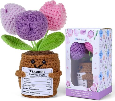 Crochet Flowers in Pot Gift – Handmade Crochet Sunflower with Funny Nutrition Facts Card for Best Friend – Humor Thanks Cards Cute Crochet Decor, Appreciation & Friendship Gift in Saudi Arabia