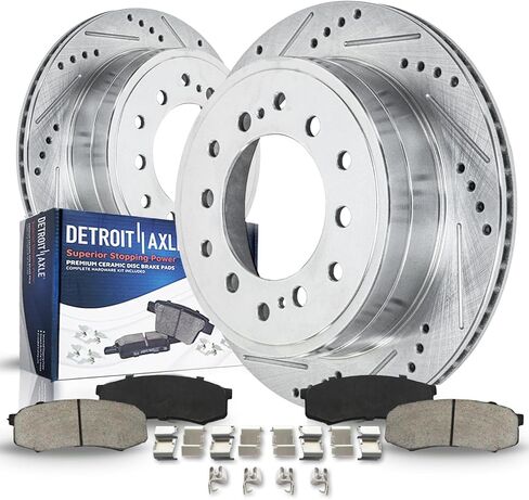 محور ديترويت - طقم فرامل أمامية لسيارة Ford 2022-2023 Maverick مقاس 12.80 بوصة وسادات فرامل قرصية محفورة ومشقوقة من السيراميك مع استبدال الأجهزة in Kuwait