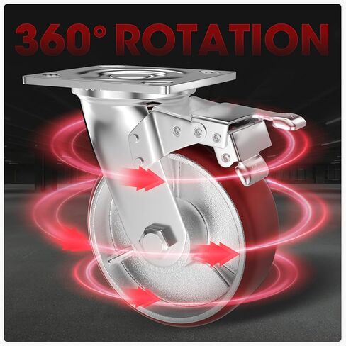 Casters Set of 4 Heavy Duty 6 inch with Brakes 2 and Fixed - ASRINIEY Locking Casters with Quiet Polyurethane on Steel Wheels, Swivel Plate Industrial Caster for Tool Box Trolley Workbench, 5000 lbs in Saudi Arabia