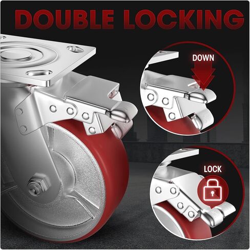 Casters Set of 4 Heavy Duty 6 inch with Brakes 2 and Fixed - ASRINIEY Locking Casters with Quiet Polyurethane on Steel Wheels, Swivel Plate Industrial Caster for Tool Box Trolley Workbench, 5000 lbs in Saudi Arabia